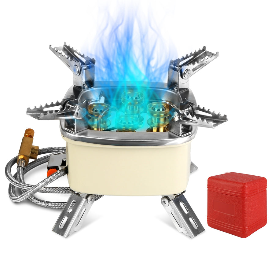 13,000W Windproof 5-Burner Camping Stove – Piezo Ignition, 1.46 lbs, Universal Fuel