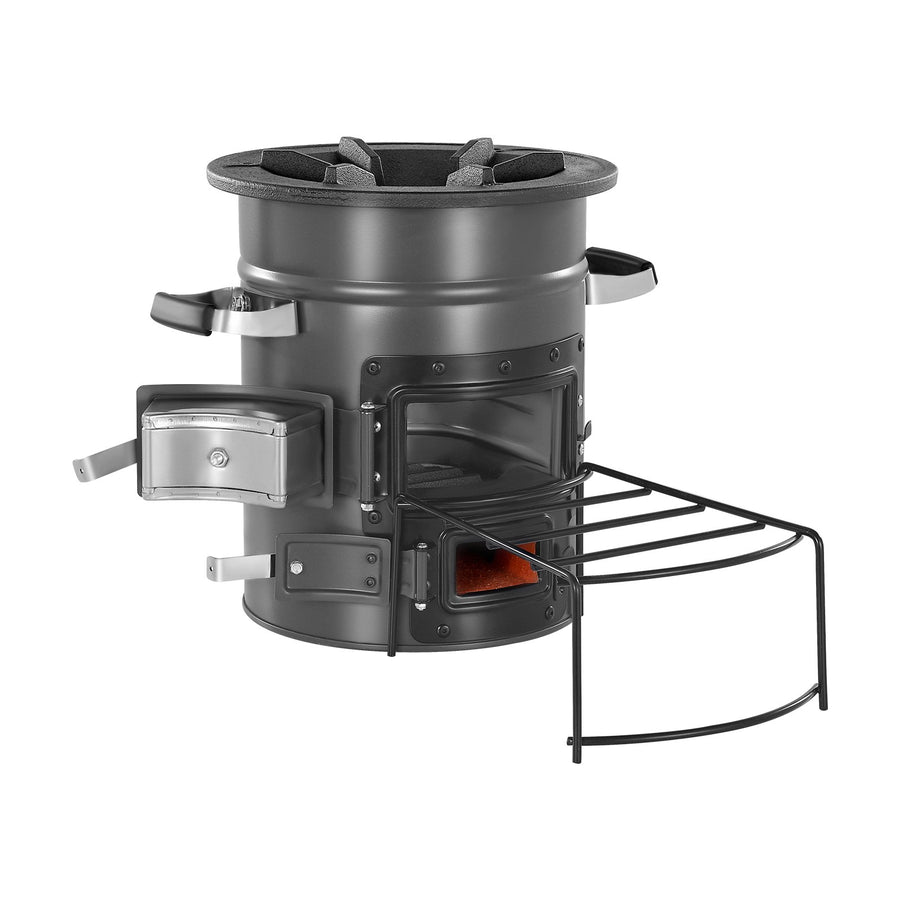 Portable Wood-Burning Rocket Stove – SPCC Steel, Cast Iron Top, Canvas Carry Bag