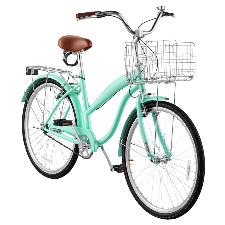 Women's 26" Beach Cruiser Bike – Single Speed, Steel Frame, Mint Green