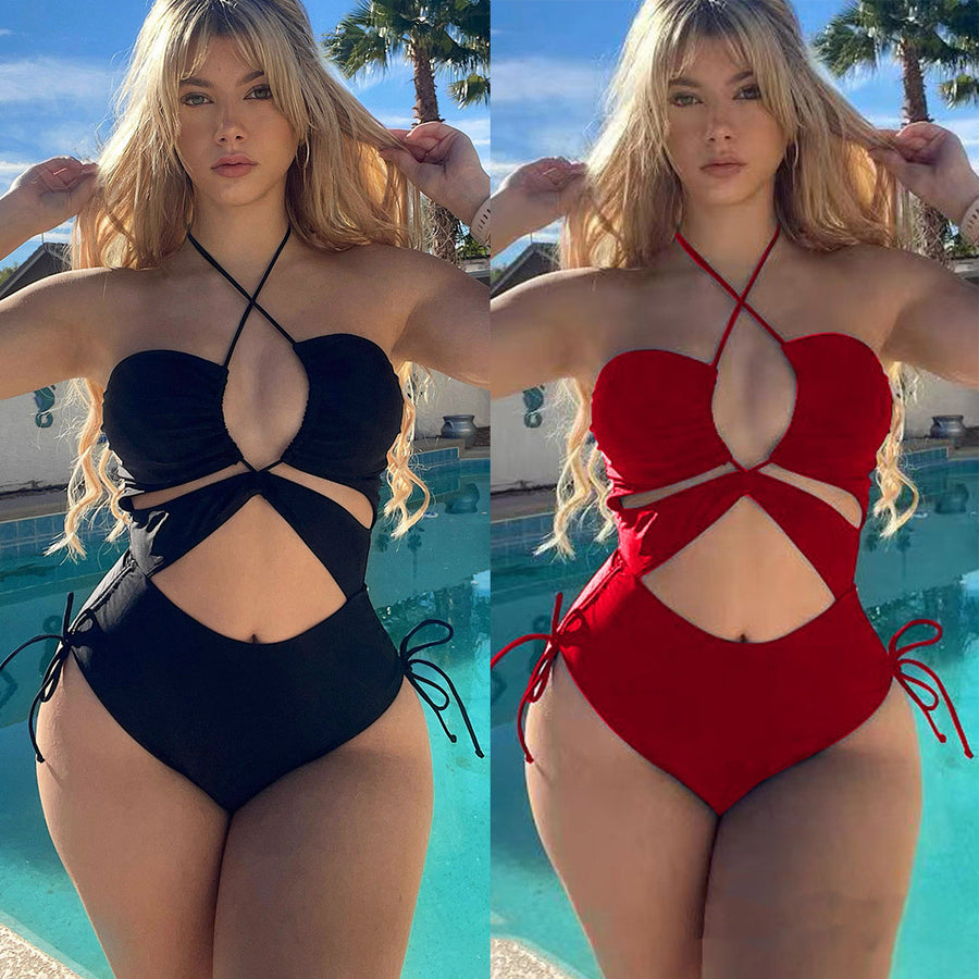 Women's Solid Color One-Piece Triangle Bikini Swimsuit