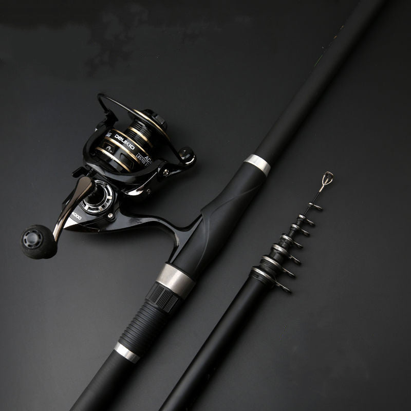 7'10" Carbon Rock Fishing Rod – 7-Section, Hard Action, Black