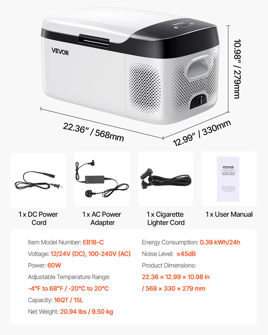 16 QT Portable Car Fridge Compressor Freezer with App Control