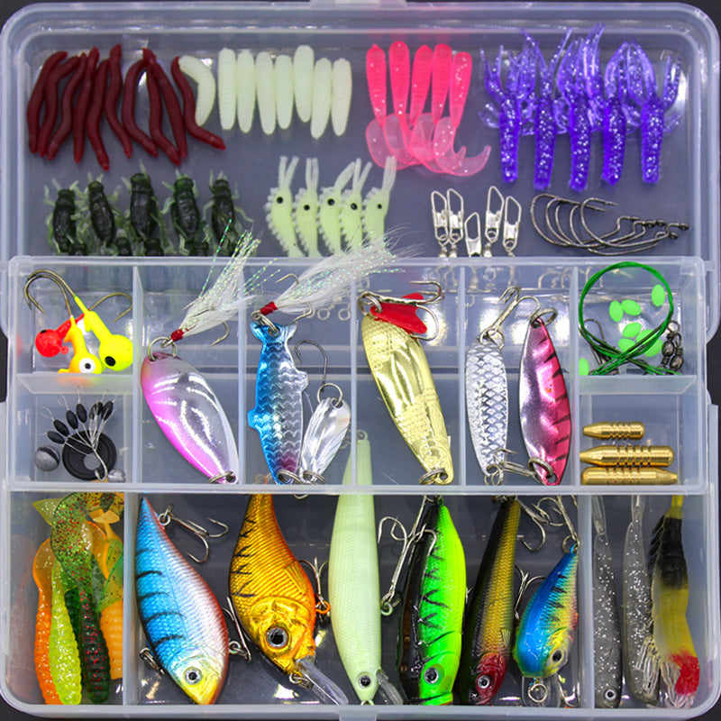 100-Piece Sequin Soft Bait Set – Colorful Fishing Lure Kit with Tackle Box