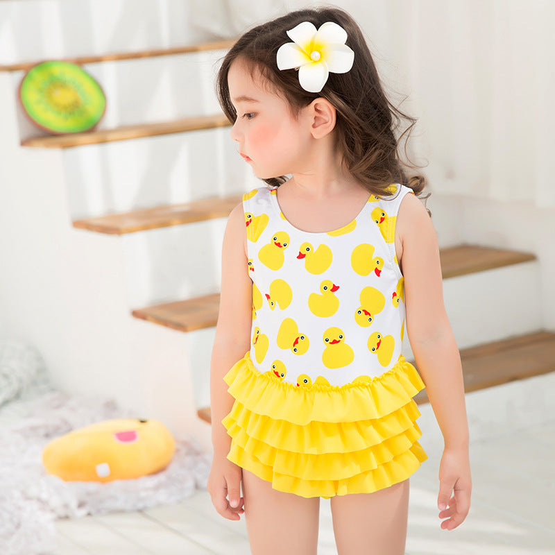 Girls' Duckling Print One-Piece Swimsuit for Kids