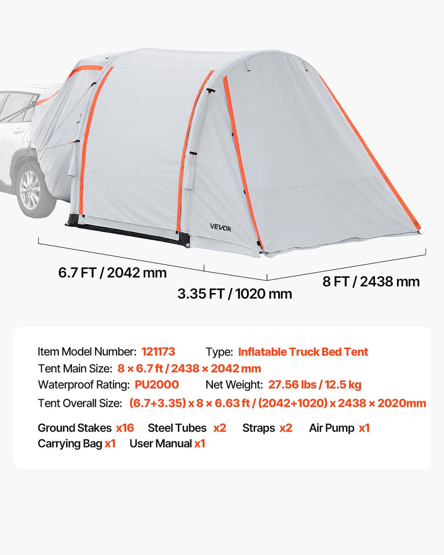 Inflatable SUV Tent With Awning, 8 X 6.7 Ft