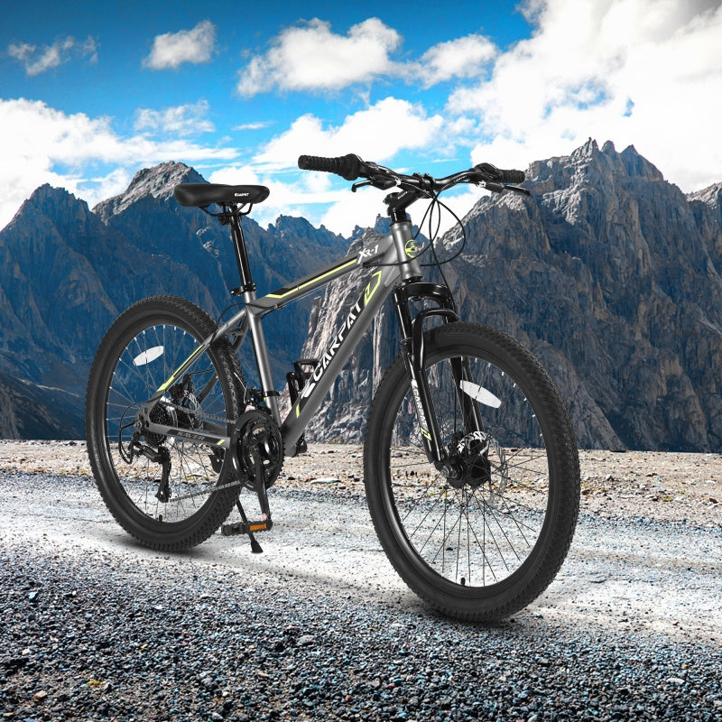 24" Kids Mountain Bike – 21-Speed Shimano, Dual Disc Brakes, Black & Grey