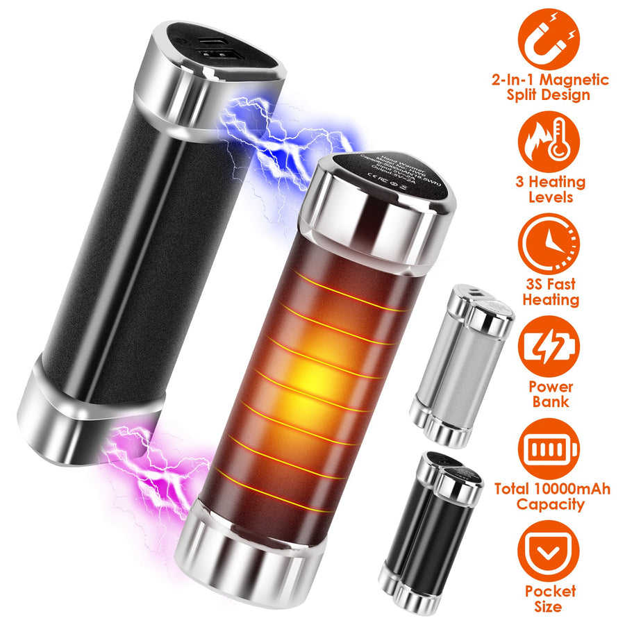 Magnetic Hand Warmer Set – 2-Pack, 10,000mAh Power Bank | 3 Heat Levels | USB-C