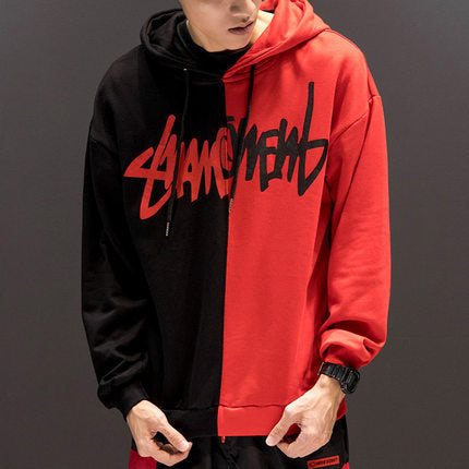 Patchwork Letter Print Hoodie | Unisex Oversized Pullover Sweatshirt