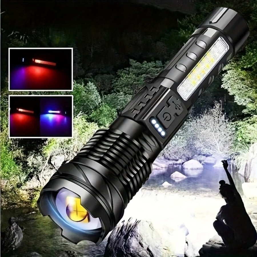 Rechargeable LED Tactical Flashlight – 7-Mode Zoomable Flood & Spot Torch