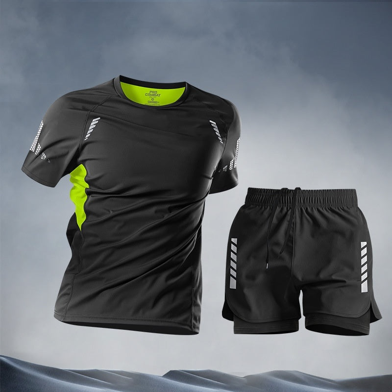 Men's Two-Piece Swim Set with Short-Sleeve Top and Trunks