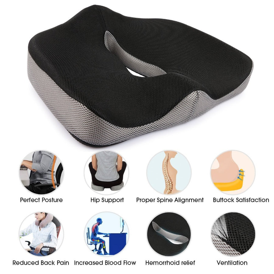 Coccyx Memory Foam Seat Cushion for Back Pain & Tailbone Relief