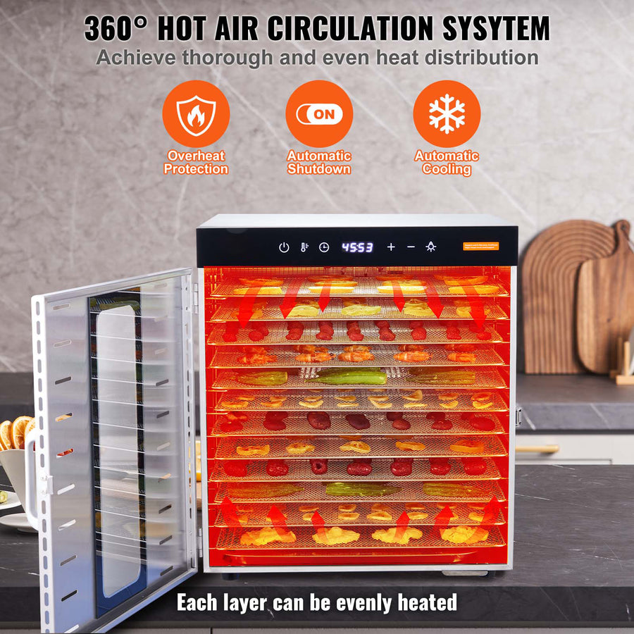 10-Tray Stainless Steel Food Dehydrator – 1000W