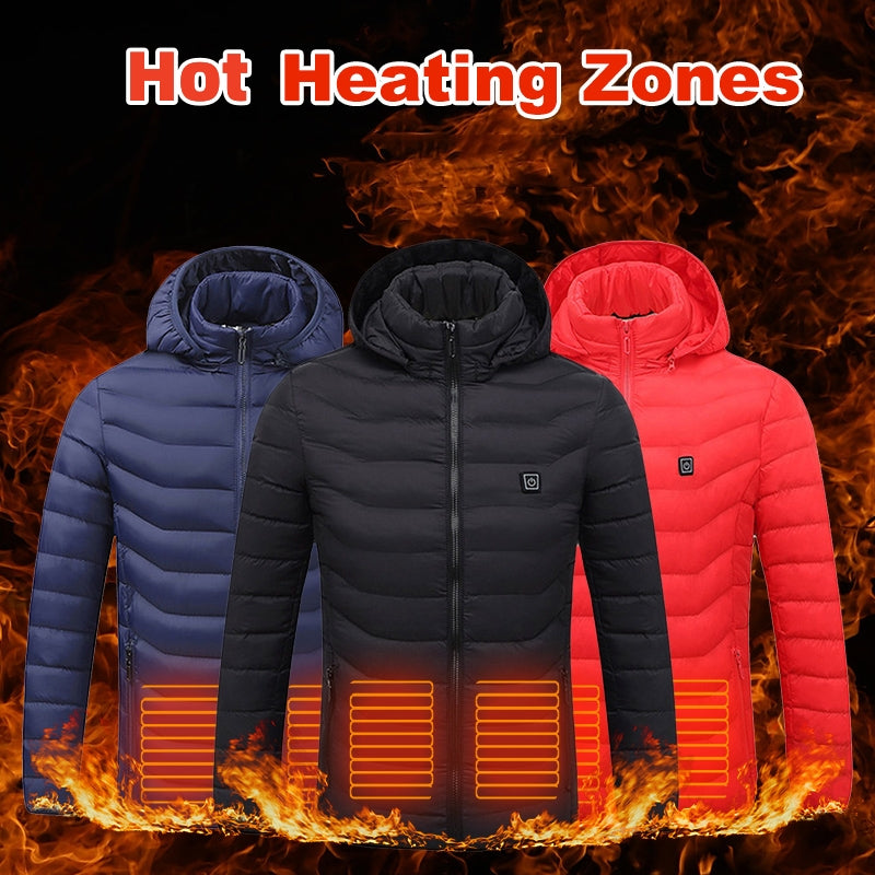 Men's Electric Heated Puffer Jacket | 9 Heating Zones, Hooded Windbreaker