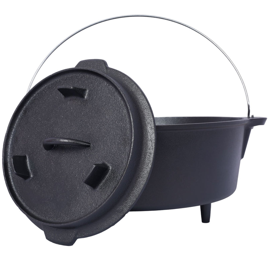 Pre-Seasoned Cast Iron Camping Dutch Oven – Lid Doubles as Skillet, Tripod Ready