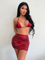 Women's 3-Piece Bikini Set with Cover-Up Skirt