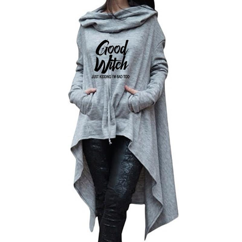 Women's Letter Print Hoodie – Long Irregular Hem Pullover Sweatshirt
