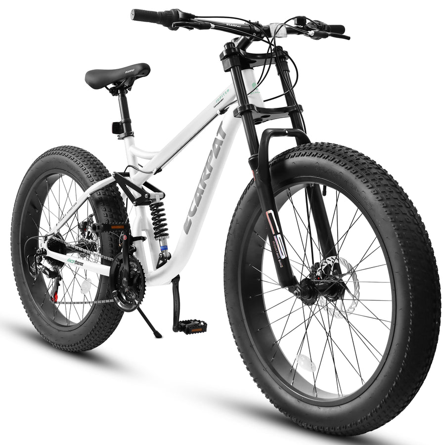 26" Full-Suspension Fat Tire Mountain Bike – 21-Speed Shimano, Disc Brakes