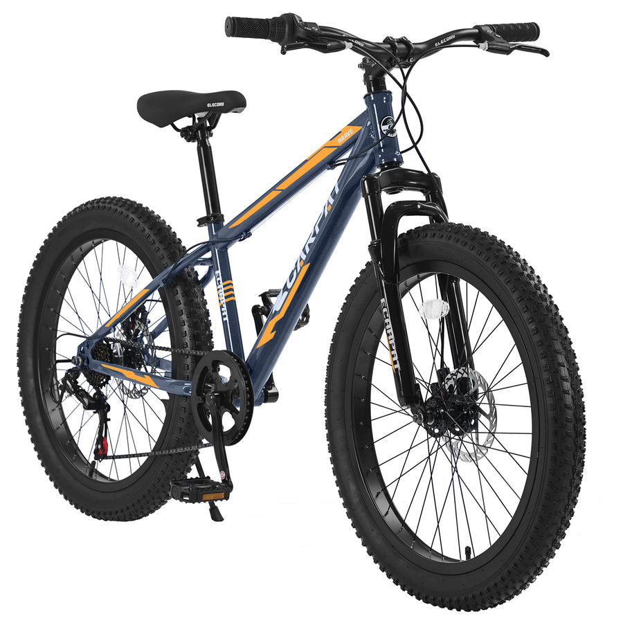 24" Fat Tire Youth Mountain Bike – 7-Speed Shimano, Dual Disc Brakes, Gray