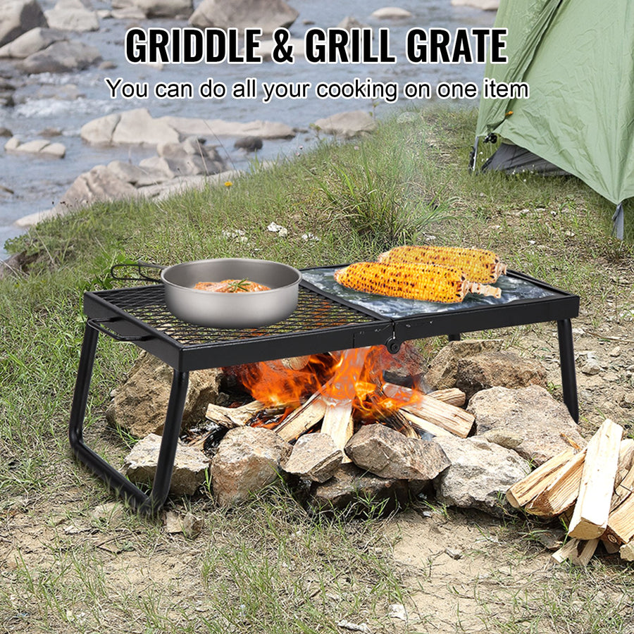 Folding Campfire Grill Grate – 22.4" Heavy-Duty Steel Mesh, Legs & Carry Bag, Black