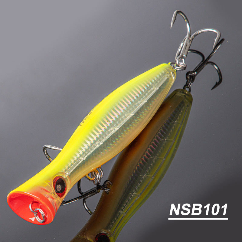 Topwater Popper Fishing Lure – Floating Wobbler with Rattle, 3 Sizes
